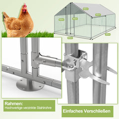 Hühnerstall Freilaufgehege, 3x3x2m, Verzinkter Stahl