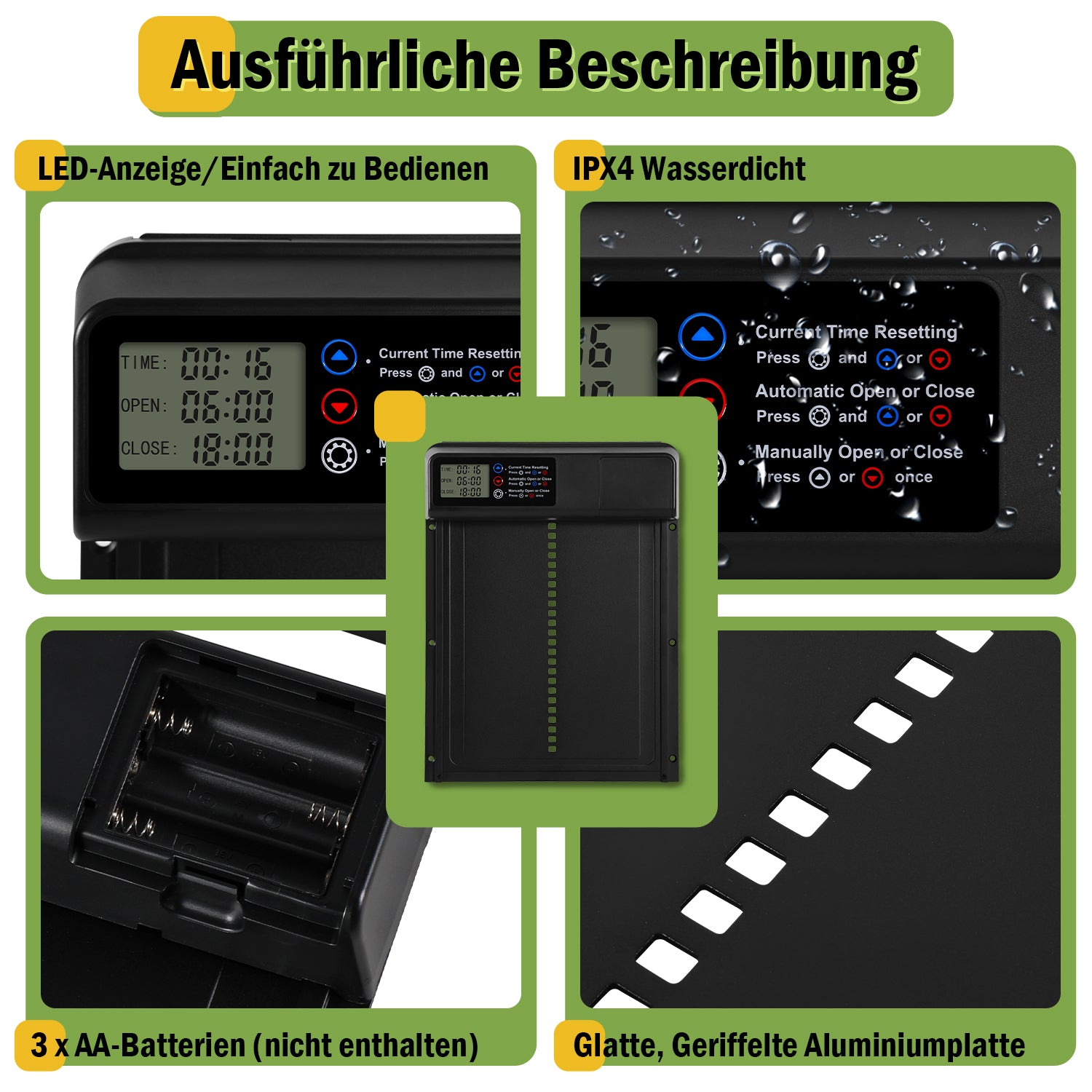 SWANEW Automatische Hühnerklappe – Elektrischer Hühnerstall-Türöffner mit Timer & großem Display – Wasserdicht & Robust für Hühner, Enten & Kleintiere