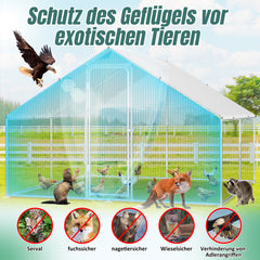 SWANEW HĂŒhnerstall, 3x8x2m, Freilaufgehege, Kleintierstall, Voliere