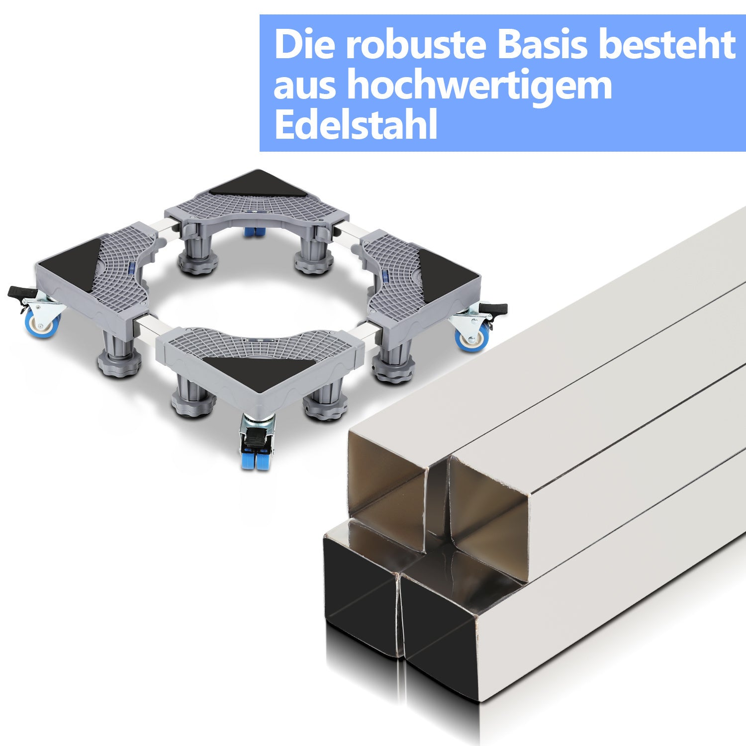 SWANEW Waschmaschinen Untergestell, 41-65cm 8 Füße und 4 Räder, Verstellbare Waschmaschine Sockel, Podeste & Rahmen für Gefrierschrank