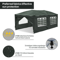 SWANEW Faltpavillon, 3x6m Pop Up Pavillon, Gazebo mit Zentralverriegelung, Höhenverstellbarer Partyzelt