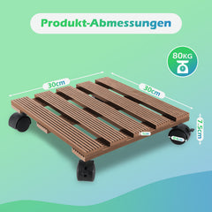 SWANEW WPC Pflanzenroller, Blumenroller mit Rollen, Kübelroller für Pflanzen, Blumentopf, Eckig 30 x 30 cm|Rund Ø 30 x 7,5 cm