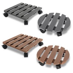 SWANEW WPC Pflanzenroller, Blumenroller mit Rollen, Kübelroller für Pflanzen, Blumentopf, Eckig 30 x 30 cm|Rund Ø 30 x 7,5 cm