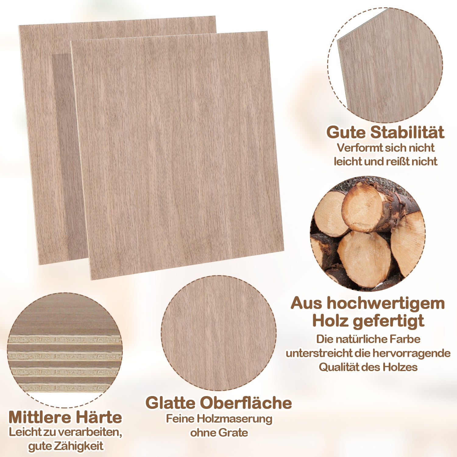 SWANEW Sperrholzplatte, Walnuss Sperrholz, 3mm, holzplatte, für Laser Gravur, Malerei DIY