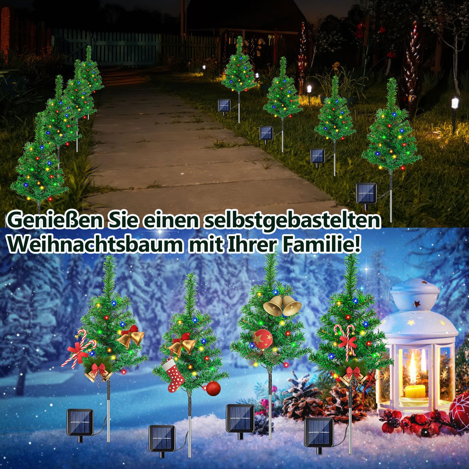 SWANEW LED Solar Weihnachtsbaum 4 PCS Solar Baum Lichter Wasserdicht Farbe Outdoor Weihnachtsbaum Dekorative Lichter Gartenleuchten Weihnachtsdeko für Weihnachten