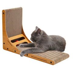 SWANEW Katzen Kratzbrett L förmig Kratzpappe Kratzmatte Eckkratzbrett, 62 cm Hohe Katzenkratzbrett mit Ballspielzeug