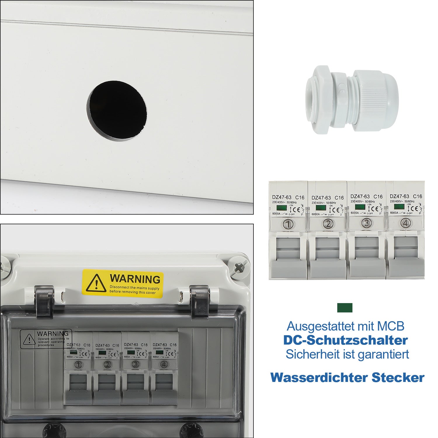 SWANEW Wandverteiler mit Leitungsschutzschalter, Baustromverteiler, 4xSchuko-Steckdose und CEE-Steckdose 16A, Stromverteiler, IP44