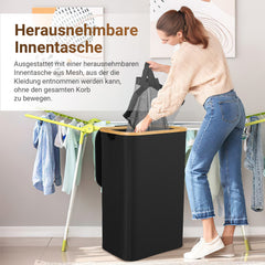 SWANEW Wäschekorb mit Deckel, Waschesammler, 2Fächer, 100L/145L/160L