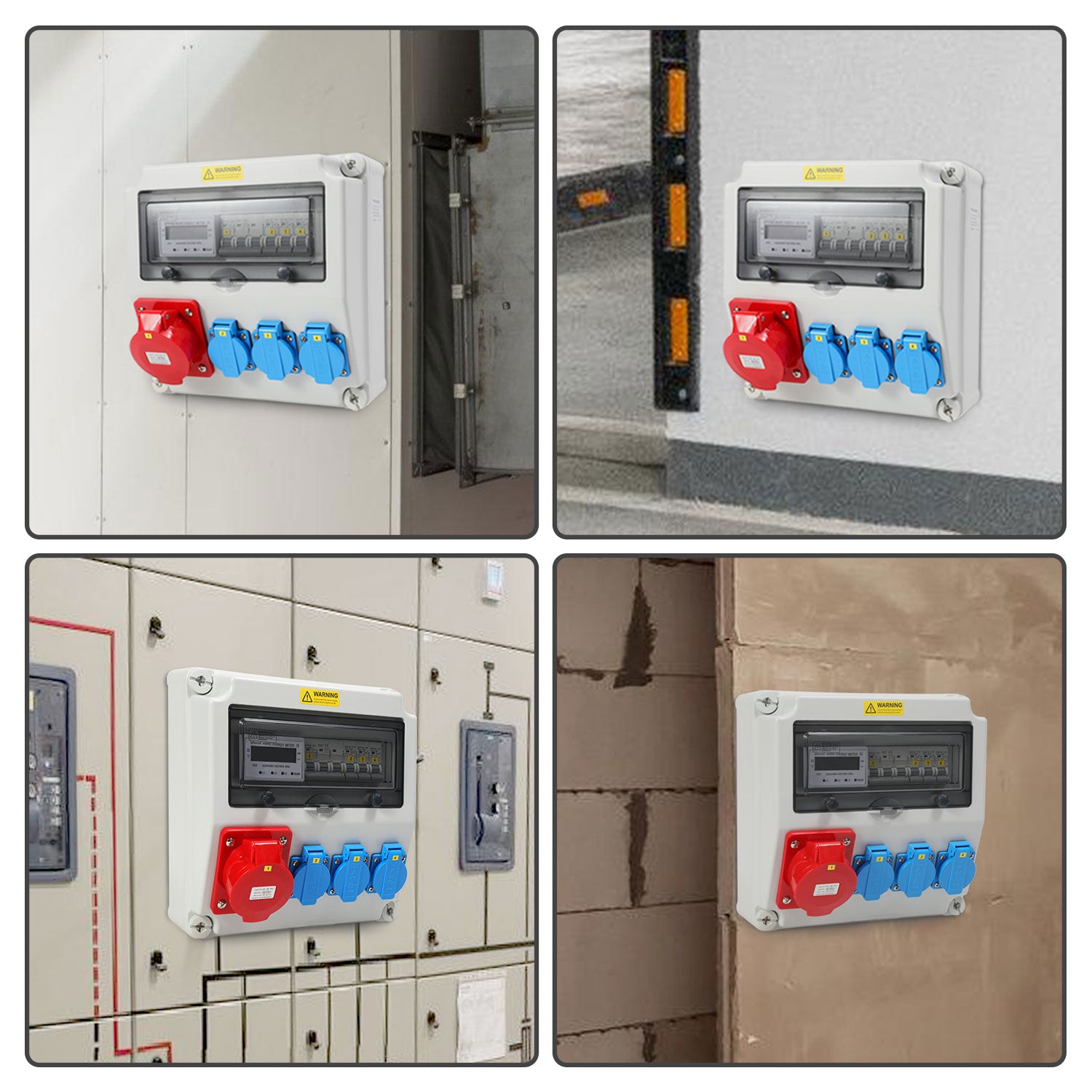 SWANEW Wandverteiler, Baustromverteiler 3x16A 230V, 1x CEE+32A 5 polig Steckdosen mit MCB Leitungsschutzschalter, 3-Phasen Stromverteiler IP44 Mit Sicherheitsklappdeckeln