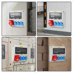 SWANEW Wandverteiler, Baustromverteiler 3x16A 230V, 1x CEE+32A 5 polig Steckdosen mit MCB Leitungsschutzschalter, 3-Phasen Stromverteiler IP44 Mit Sicherheitsklappdeckeln