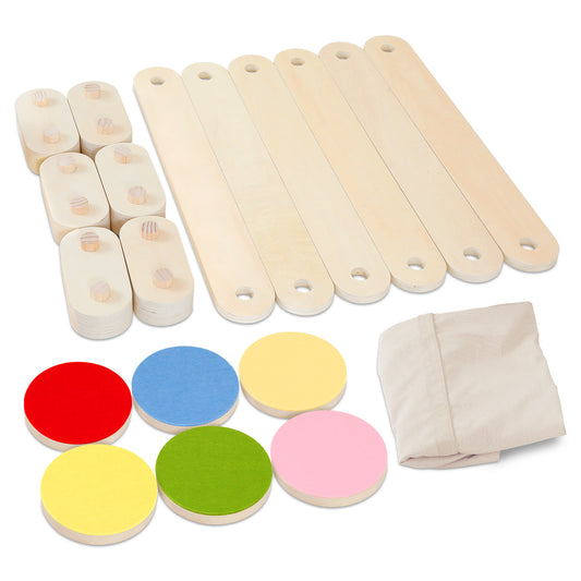 SWANEW Schwebebalken aus Holz, Balancierbalken mit 6 Balanciersteine, für Indoor und Outdoor, Spielzeug für Balance-Koordination, Mit Aufbewahrungstasche, geeignet für Kinder im Alter von 3-7 Jahren