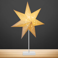 SWANEW Weihnachtsstern Tischlampe, Holzsockel, Weißer 3D-Papierstern φ42cm, Dekorative Papierstern Weihnachten Tischlampe mit Kabelschalter, E14, inkl. Leuchtmittel