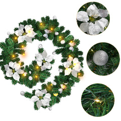 SWANEW 2.7M Weihnachtsgirlande, Künstlich Tannengirlande mit Beleuchtung inkl.Deko, Batteriebetrieben mit 50 LEDs Warmweiß, Weihnachtskranz Weihnachtsdeko Girlande