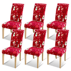 SWANEW Weihnachtliche Stuhlhussen 6/12er Set, Elastische Universelle Stuhlbezüge