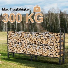SWANEW Großes Kaminholzregal mit wasserdichter Abdeckung Feuerholzregal Metall Schwarz 244x34.5x124cm Brennholzregal für Innen- und Außenbereich Wetterfest