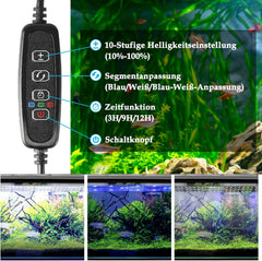 SWANEW Aquarium LED Beleuchtung, 10W Aquarium Lampe, einstellbare Helligkeit Aquariumbeleuchtung Weiß Blau Licht, für Süßwasser-Aquarien