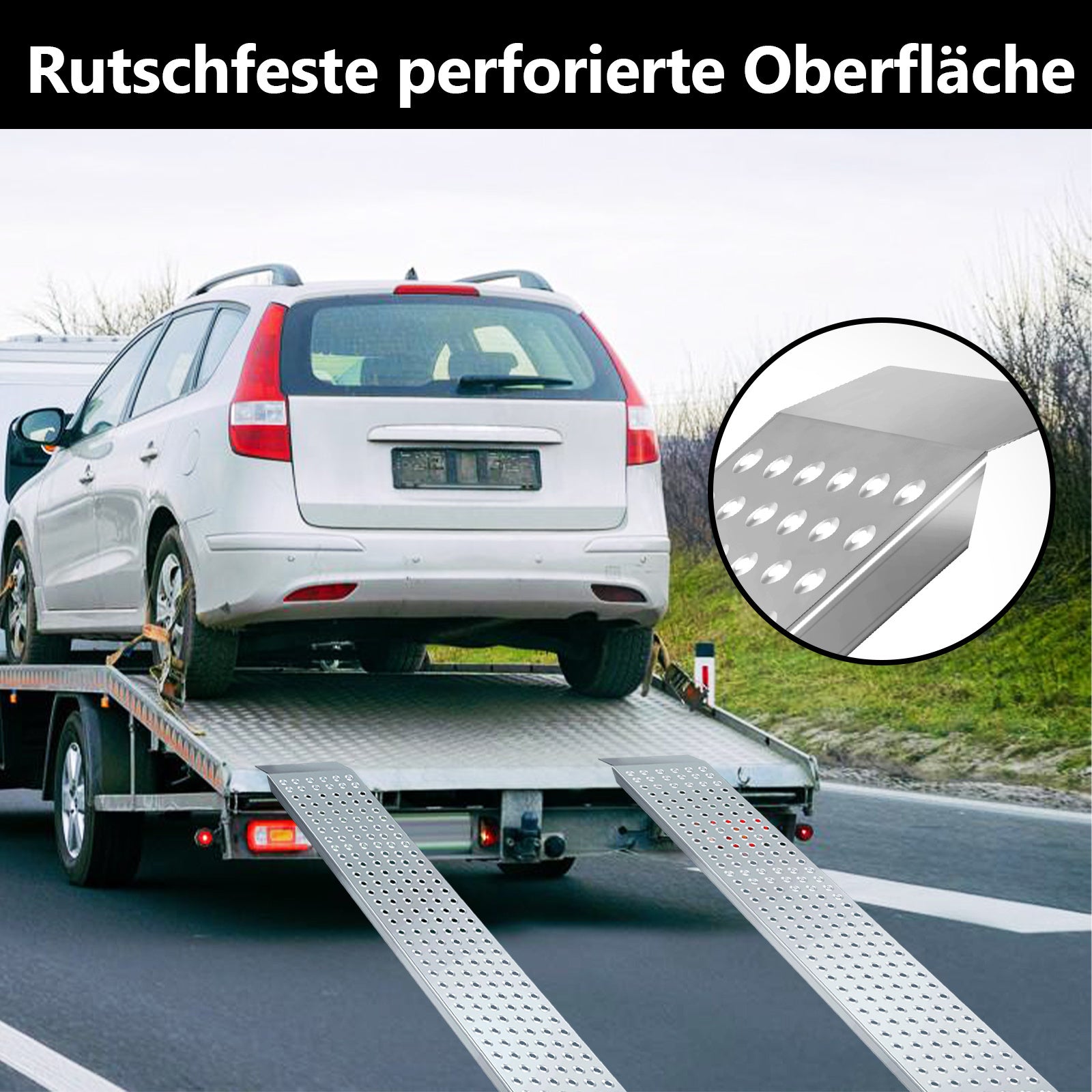 SWANEW 2X Auffahrrampe 160cm, Rutschfeste Verladeschiene Verladerampe 400kg, Auto Laderampe Verzinkter Stahl