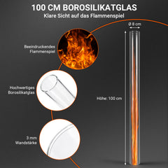SWANEW Borosilikatglasrohr 3 mm, Ø80 mm x 100 cm, Ersatzglas Pelletfackel