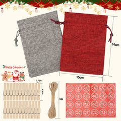 24PCS DIY Adventskalender zum Befüllen, Geschenktüten Säckchen Weihnachten