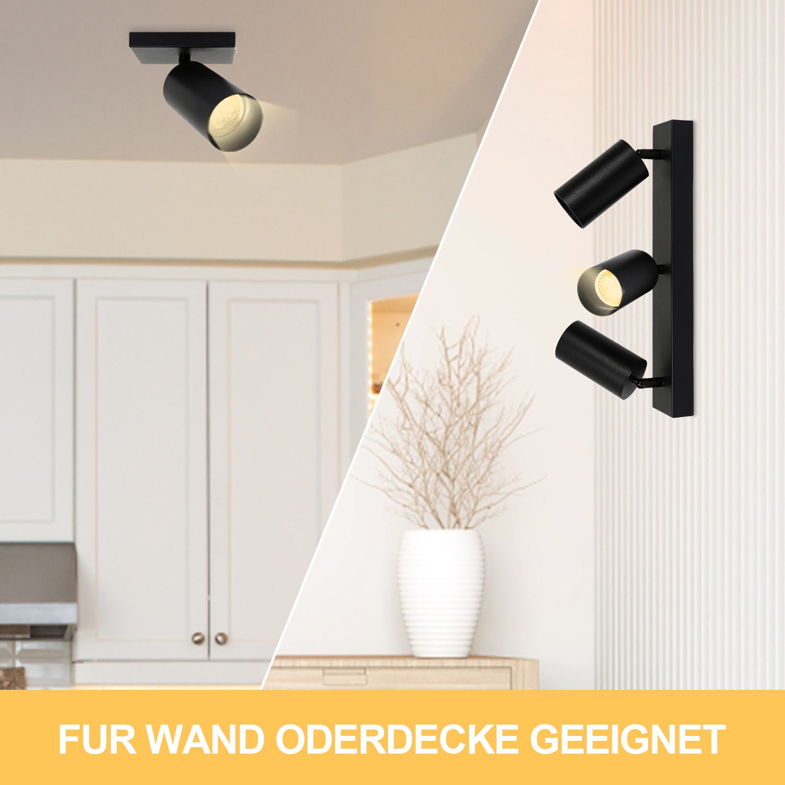 SWANEW Deckenstrahler GU10 4W, Drehbar 350° Deckenleuchte Strahler, Warmweiß 1/2/3-flammig Deckenspot, Wandstrahler, Deckenlampe