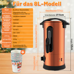 SWANEW Glühweinkocher 8L, inkl. 1500W Heißgetränkeautomat, Edelstahl Glühweinkessel, Thermostat 30–110°C, inkl. 10 Tassen