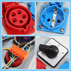 SWANEW Wandverteiler Baustromverteiler CEE 1x32A 5P, 1x16A 5P, 3x230V Schuko Steckdosen, IP44 Wasserdicht, mit L-0-P Schalter, Vorverkabelt Stromverteiler