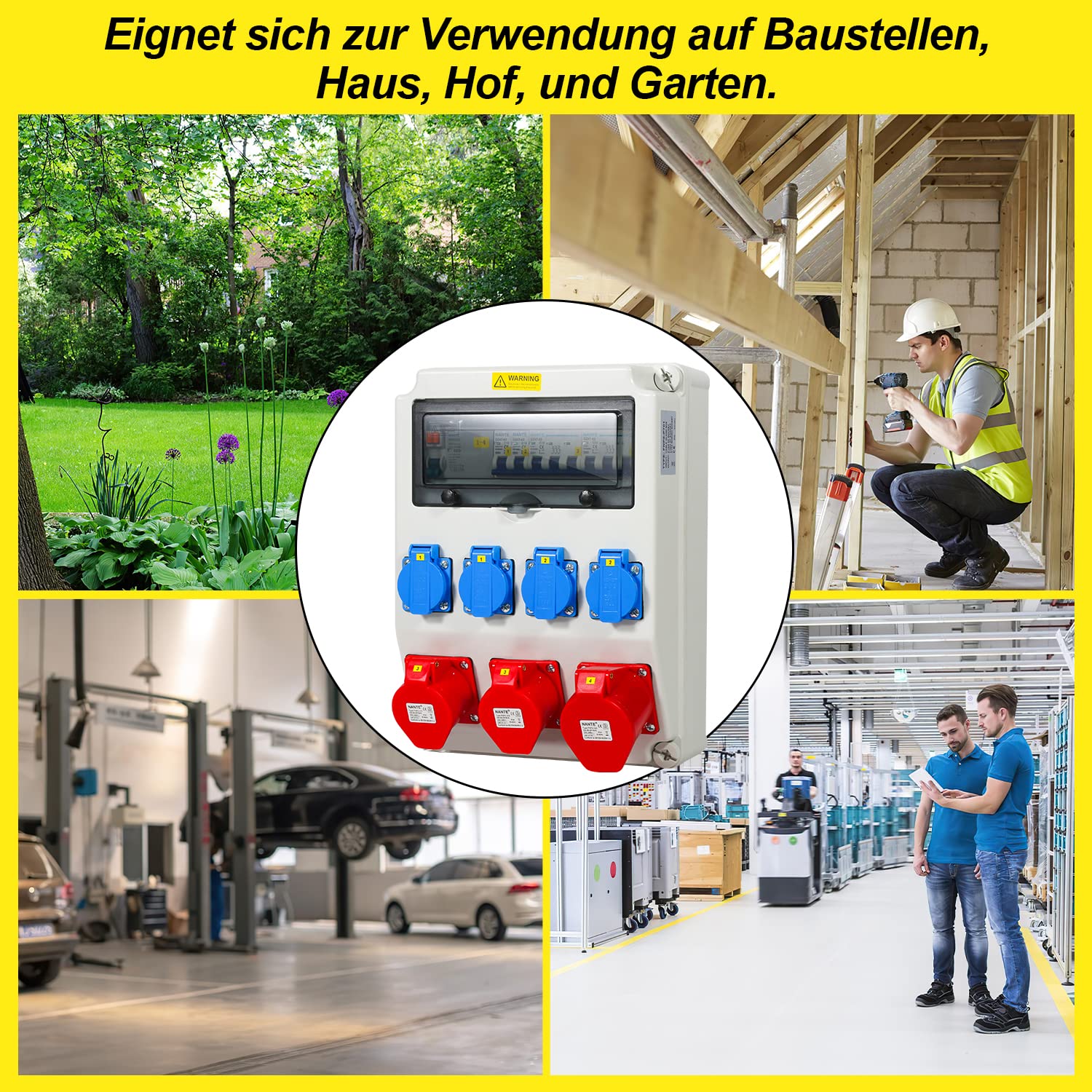 SWANEW Baustromverteiler 4x230V 2x16A 1x32A 400V CEE, Wandverteiler mit FI Schalter LS Schalter, Cee Verteiler Stromverteiler IP44