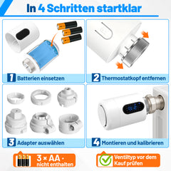 SWANEW Heizkörperthermostat, 5-35 °C, Wochenprogramm, mit 7 Ventiladapter