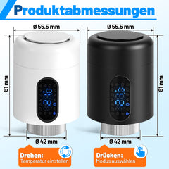 SWANEW Heizkörperthermostat, 5-35 °C, Wochenprogramm, mit 7 Ventiladapter
