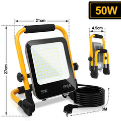 SWANEW LED Baustrahler 50W-200W, Arbeitsleuchte IP66 Wasserdicht, LED-Strahler mit 3M Kabel, und Faltbarer Ständer, 6000K Kaltweiß Fluter für Werkstatt (mit Stecker)