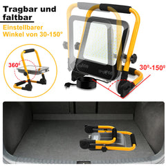 SWANEW LED Baustrahler 50W-200W, Arbeitsleuchte IP66 Wasserdicht, LED-Strahler mit 3M Kabel, und Faltbarer Ständer, 6000K Kaltweiß Fluter für Werkstatt (mit Stecker)