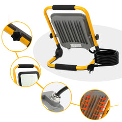 SWANEW LED Baustrahler 50W-200W, Arbeitsleuchte IP66 Wasserdicht, LED-Strahler mit 3M Kabel, und Faltbarer Ständer, 6000K Kaltweiß Fluter für Werkstatt (mit Stecker)