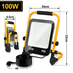 SWANEW LED Baustrahler 50W-200W, Arbeitsleuchte IP66 Wasserdicht, LED-Strahler mit 3M Kabel, und Faltbarer Ständer, 6000K Kaltweiß Fluter für Werkstatt (mit Stecker)