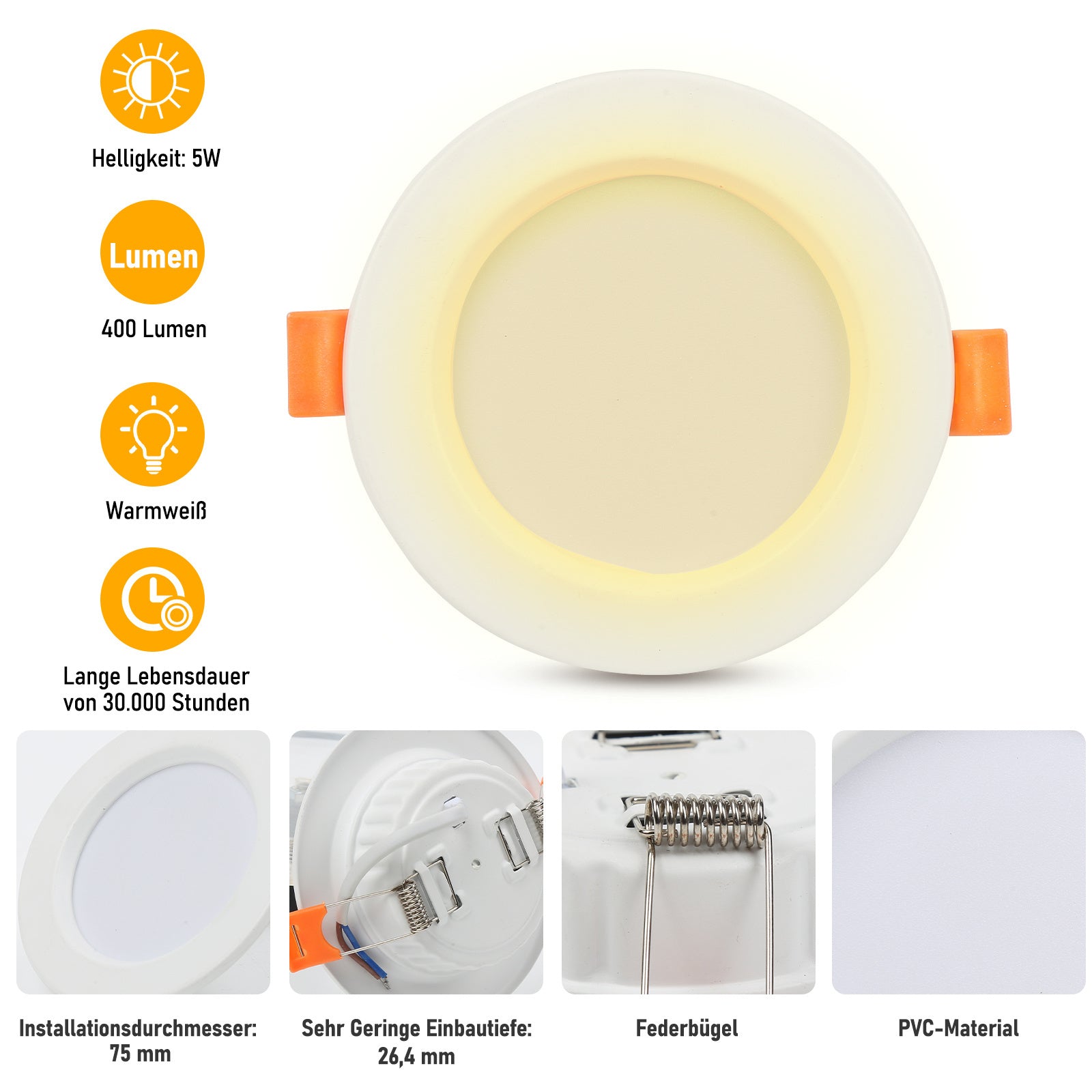 SWANEW 20x LED Einbaustrahler 3200K/6000K, LED strahler, 220V 5W Deckenstrahler, Deckenspot