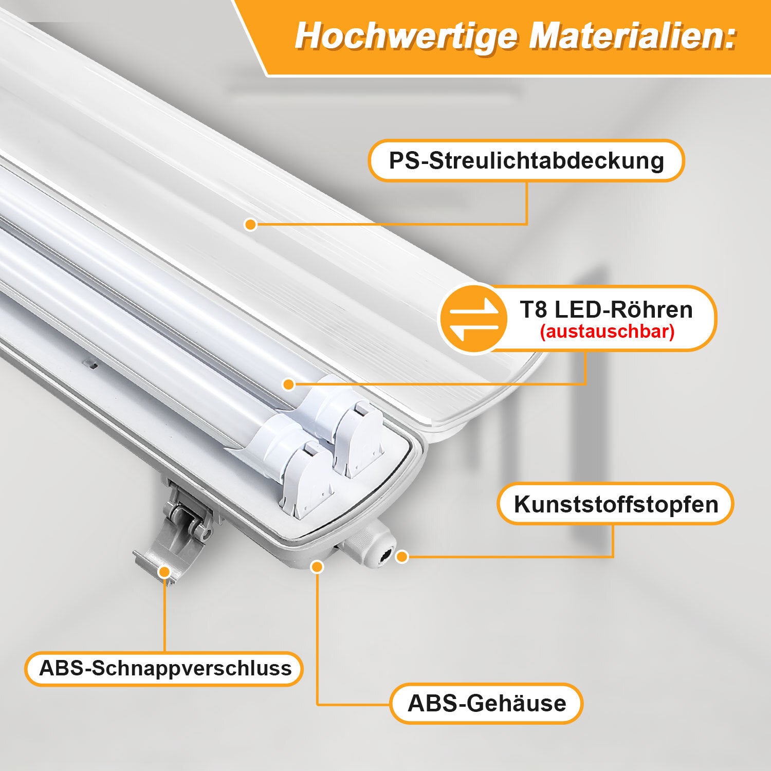 SWANEW LED Feuchtraumleuchte 18W/24W, 120cm/150cm Wannenleuchte, Kaltweiß/Neutralweiß, Doppelt T8 LED Werkstattlampe, Röhrenlampe IP65 Wasserfest