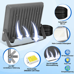 SWANEW LED Strahler Außen, Fluter 6000k Kaltweiß, IP65 Wasserdicht Aussenstrahler, Scheinwerfer (Kein Stecker)