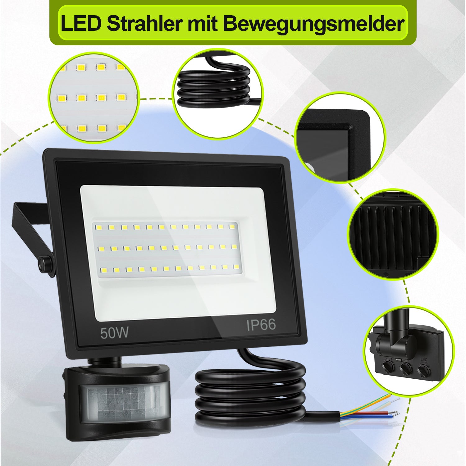 SWANEW 10-100W LED Strahler mit Bewegungsmelder, LED Fluter Kaltweiß Wandstrahler Außen IP66, Scheinwerfer, Gartenlampe, Baustrahler SWANEW 10-100W LED Strahler mit Bewegungsmelder, LED Fluter Kaltweiß Wandstrahler Außen IP66, Scheinwerfer, Gartenlampe, Baustrahler (kein Stecker)(kein Stecker)