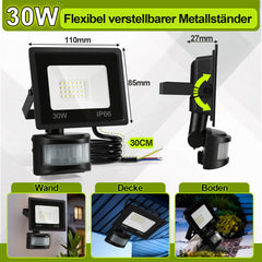 SWANEW 10-100W LED Strahler mit Bewegungsmelder, LED Fluter Kaltweiß Wandstrahler Außen IP66, Scheinwerfer, Gartenlampe, Baustrahler (kein Stecker)