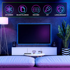 SWANEW Led Streifen Selbstklebend, RGB SMD 5050 Dimmbar LED Strip, 20 Farbwechsel Led Band mit 44-Tasten-Fernbedienung, für die Beleuchtung von Haus, Party
