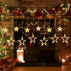 SWANEW LED Lichterkette, Warmweiß Lichterkettenvorhang, 2M 12 Sterne 138 LEDs, für Weihnachten Deko