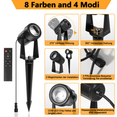 SWANEW LED Gartenbeleuchtung mit Erdspieß, 6er Set LED Gartenstrahler RGB Farbwechsel, Gartenleuchte IP65, Gartenlampe Wegbeleuchtung mit Stecker und Fernbedienung