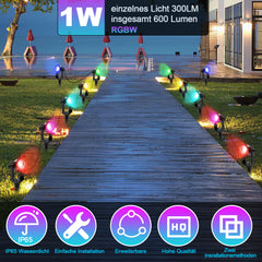 SWANEW LED Gartenbeleuchtung mit Erdspieß, 6er Set LED Gartenstrahler RGB Farbwechsel, Gartenleuchte IP65, Gartenlampe Wegbeleuchtung mit Stecker und Fernbedienung