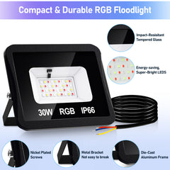 SWANEW RGB LED Strahler Außen mit Fernbedienung, 10/20/30/50 W Fluter LED Dimmbar, Flutlicht IP66 Wasserdicht, 4 Modi