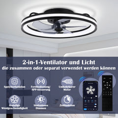 SWANEW Deckenventilator Mit Beleuchtung Dimmbar Ventilator Ø50cm, Fernbedienung/APP-Steuerung, 6 Windstufen, Deckenleuchte mit Ventilator