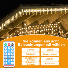 SWANEW Solar Eiszapfen Lichterkette, Eisregen Licht,IP44 Außen Fensterbeleuchtung, Weihnachtsdeko