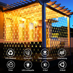 SWANEW Solar LED Lichternetz, IP44 LED Lichterkette, Lichtervorhang für Fenster Garten