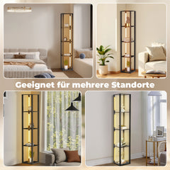 SWANEW Stehlampe mit Holzregal, Bücherregal mit LED-Beleuchtung, 360° Drehbare RGB LED Stehleuchte Wohnzimmer, 3 Farbtemperaturen, 20W & 163 cm Höhe