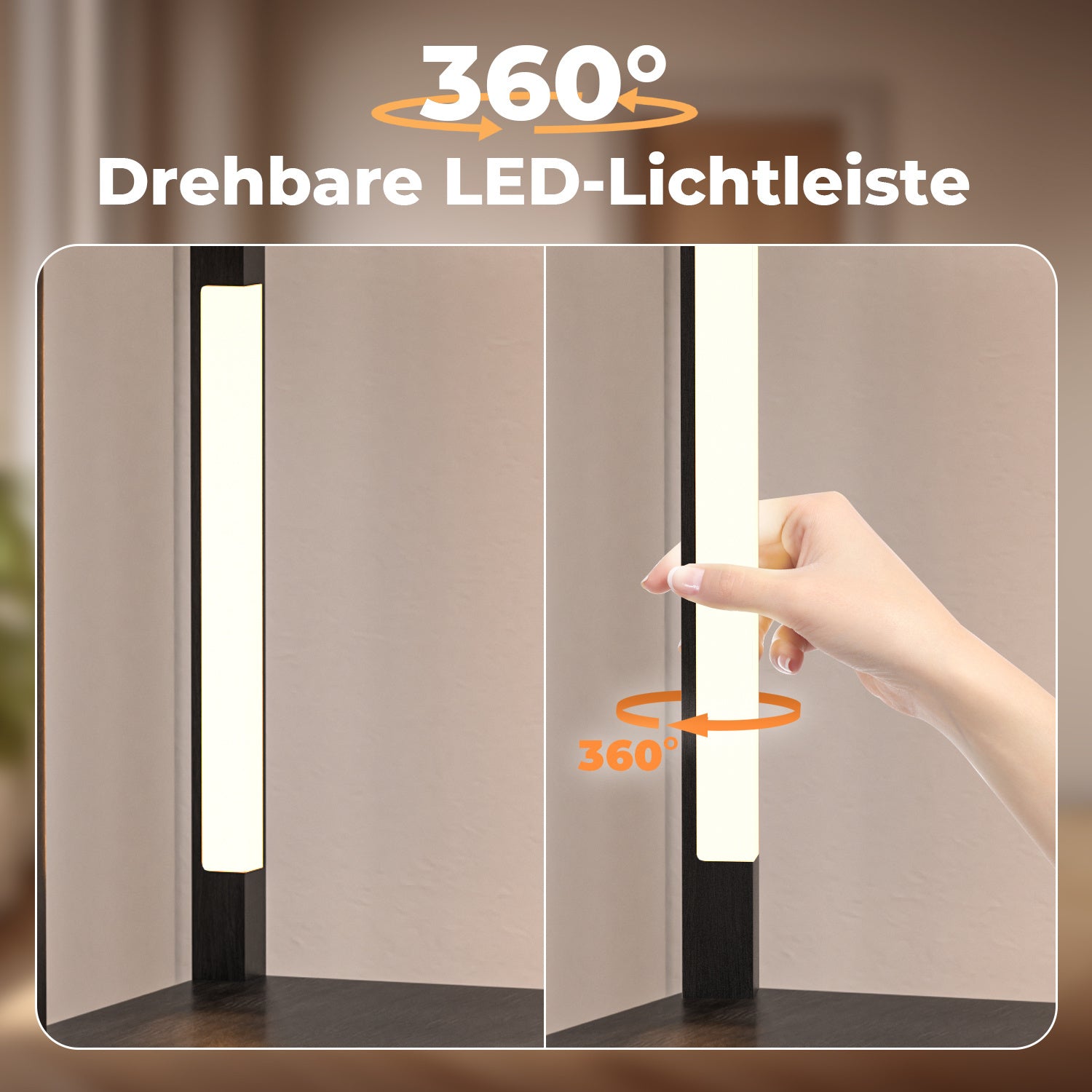 SWANEW Stehlampe mit Holzregal, Bücherregal mit LED-Beleuchtung, 360° Drehbare RGB LED Stehleuchte Wohnzimmer, 3 Farbtemperaturen, 20W & 163 cm Höhe