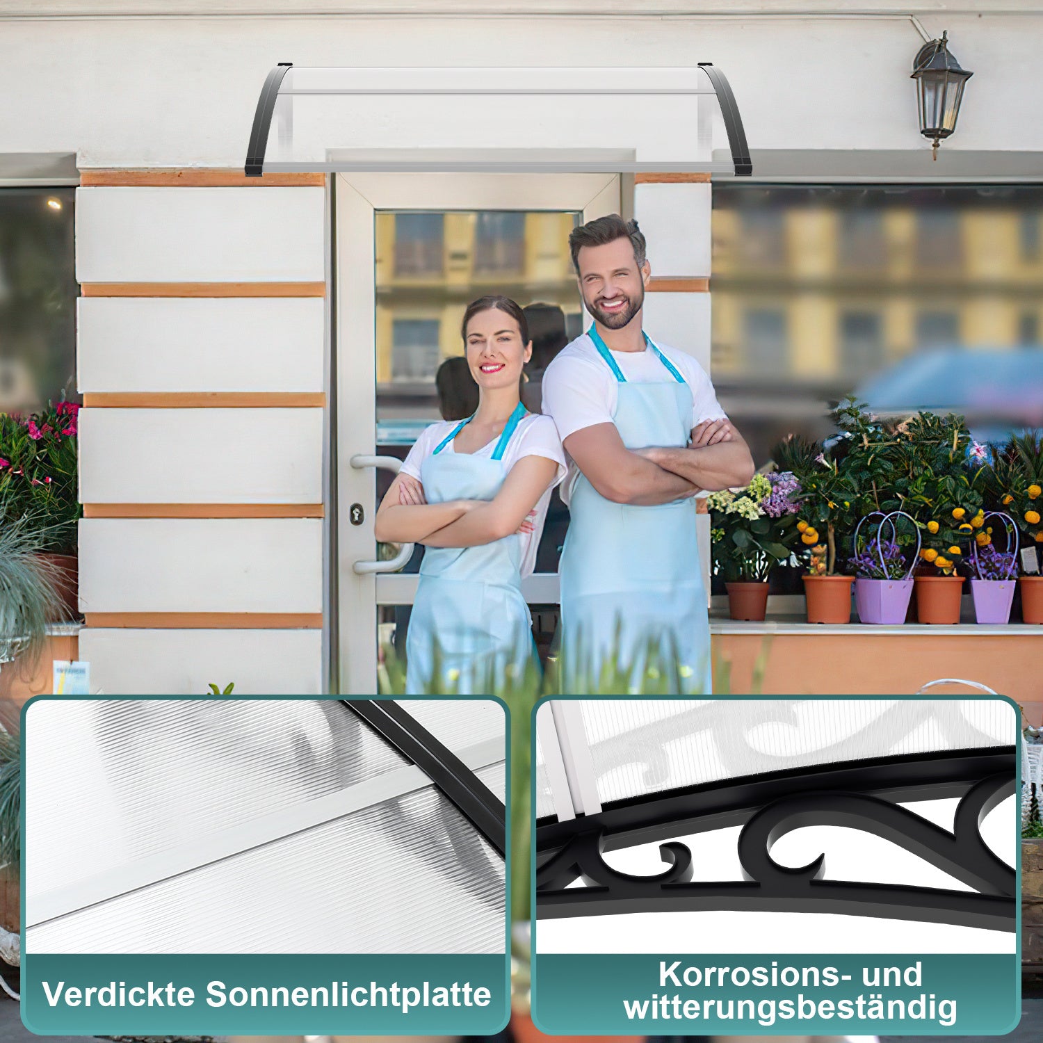 SWANEW Vordach für Haustür, 5 mm Überdachung, Transparentes Pultbogenvordach, Polycarbonat Pultvordach, Türdach für draußen