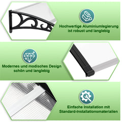 SWANEW Vordach für Haustür, 5 mm Überdachung, Transparentes Pultbogenvordach, Polycarbonat Pultvordach, Türdach für draußen